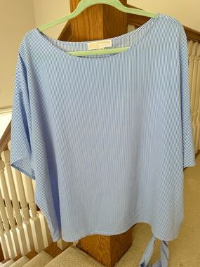 Michael Kors Light Blue Pinstripe Tie-Hem Tunic